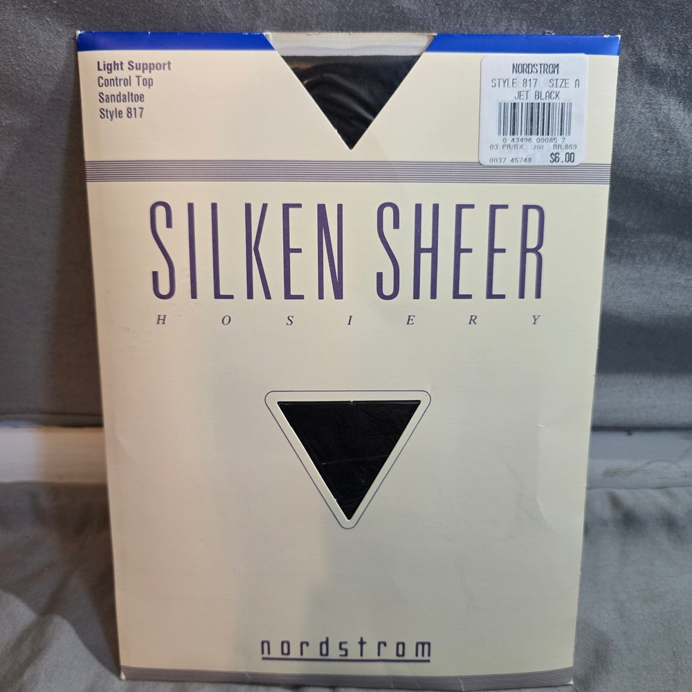 Nordstrom Silken Sheer Pantyhose Womens Size A Jet Black Control Top Style 817